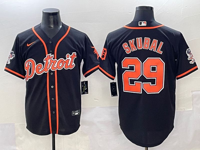 Men 2025 Detroit Tigers 29 Skubal Black Joint Name Nike MLB Jersey style 3